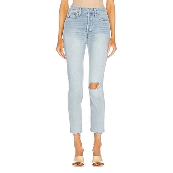 Re/Done Denim - RE/DONE 90’s High Rise Ankle Crop Denim Worn Light Blue Size 26 EUC
